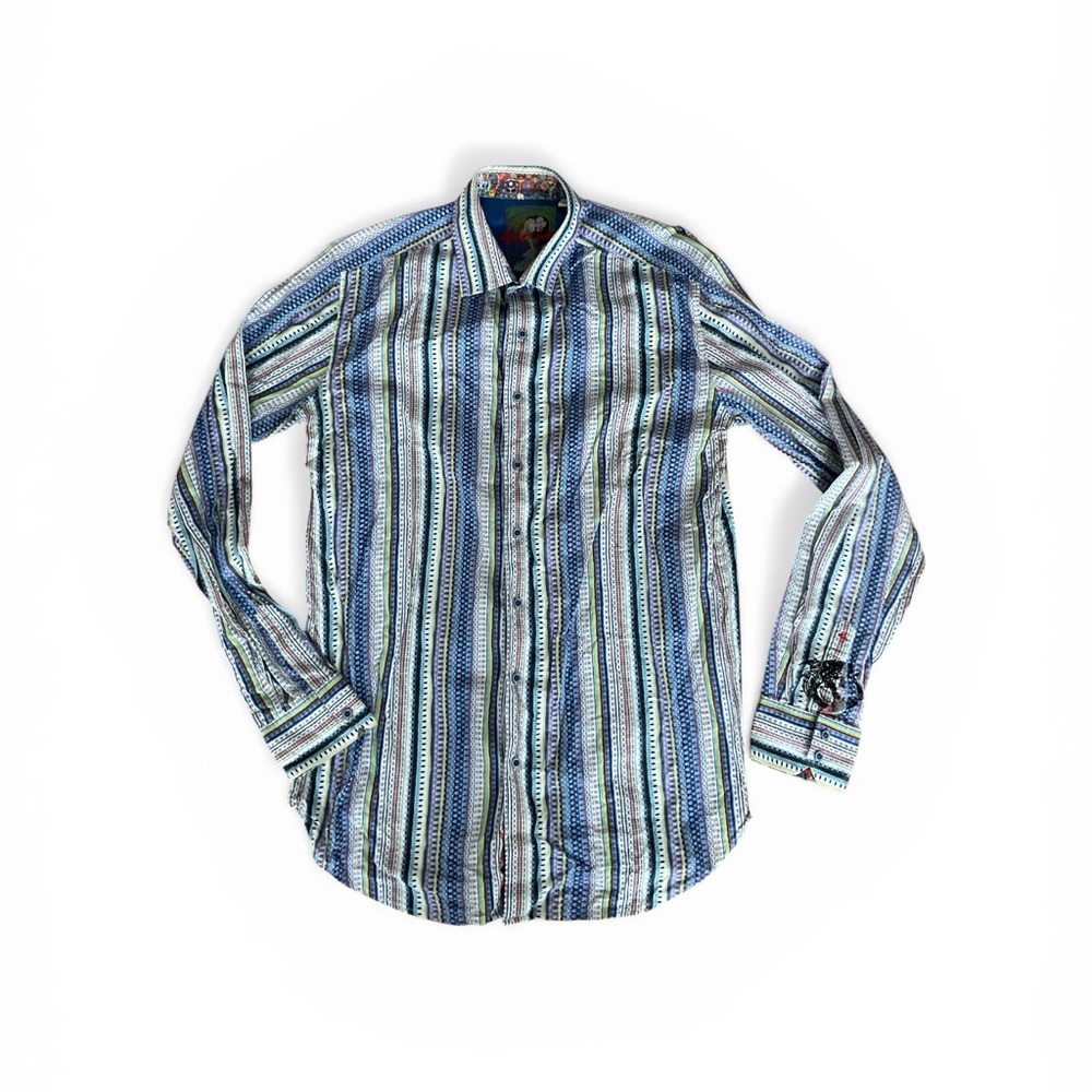 Men’s Robert Graham striped shirt with skull flip cuff button-down size XL